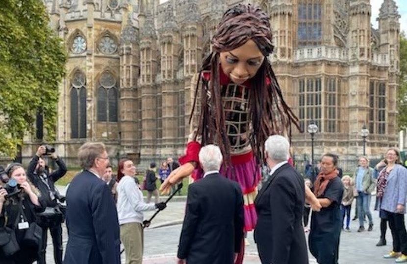 Little Amal with John Howell MP and the Speakers